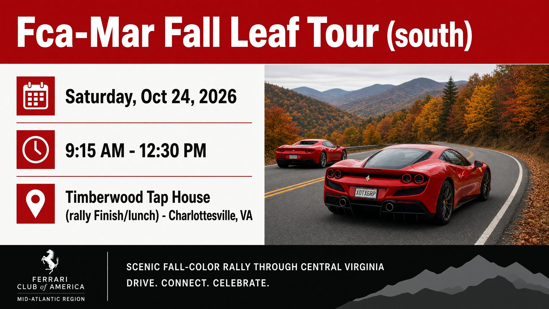 Fca-Mar Fall Leaf Tour (south) October 24 2026 Charlottesville VA